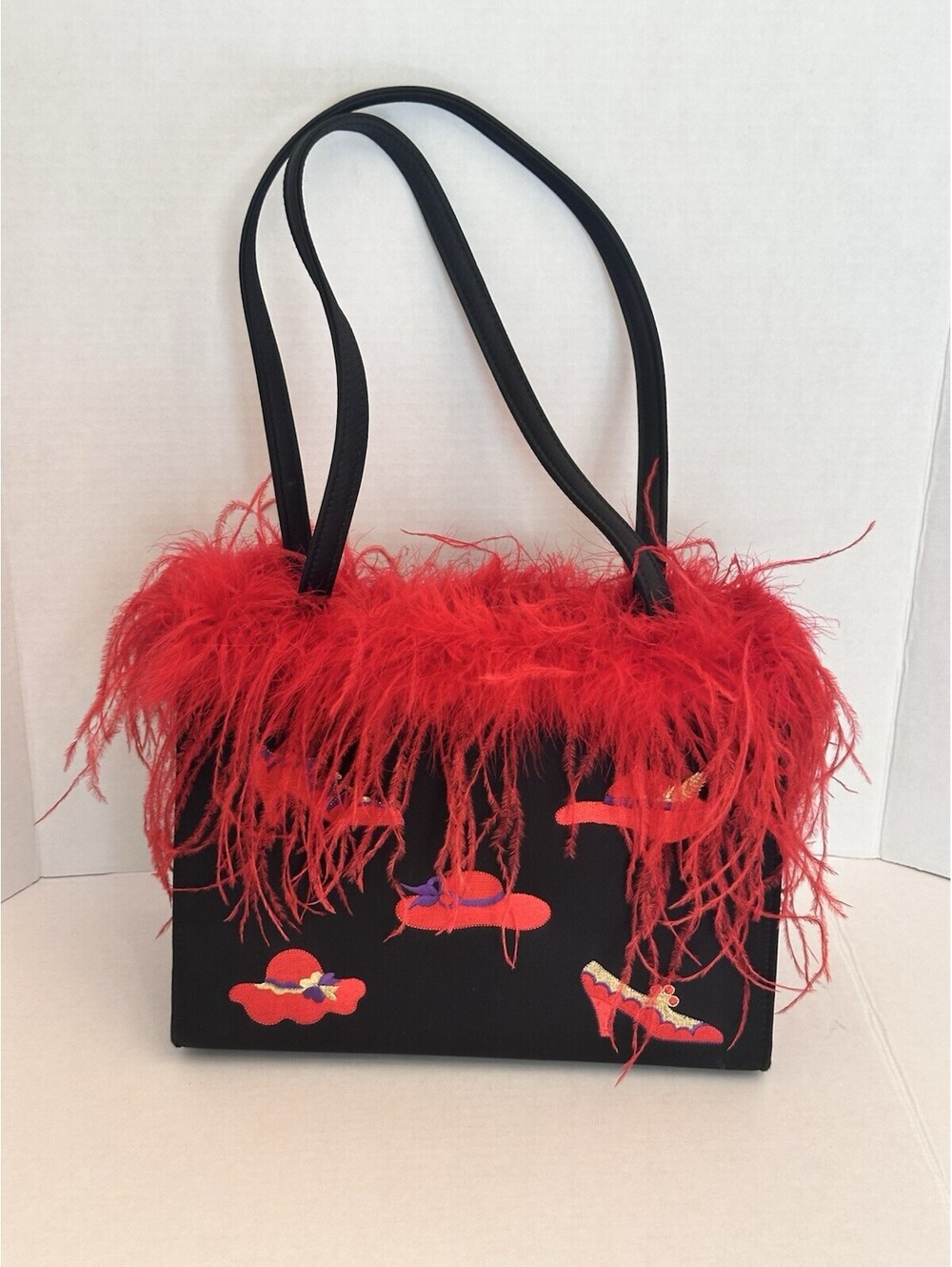 Red Hat Society Tote / Purse W/ Feather Trim - 11.5” x 8” x 5.5” - Shoes / Hats